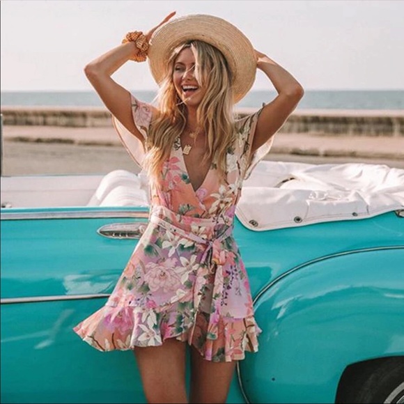Lily Pink Floral Wrap Boho Mini Playdress - Picture 3 of 8